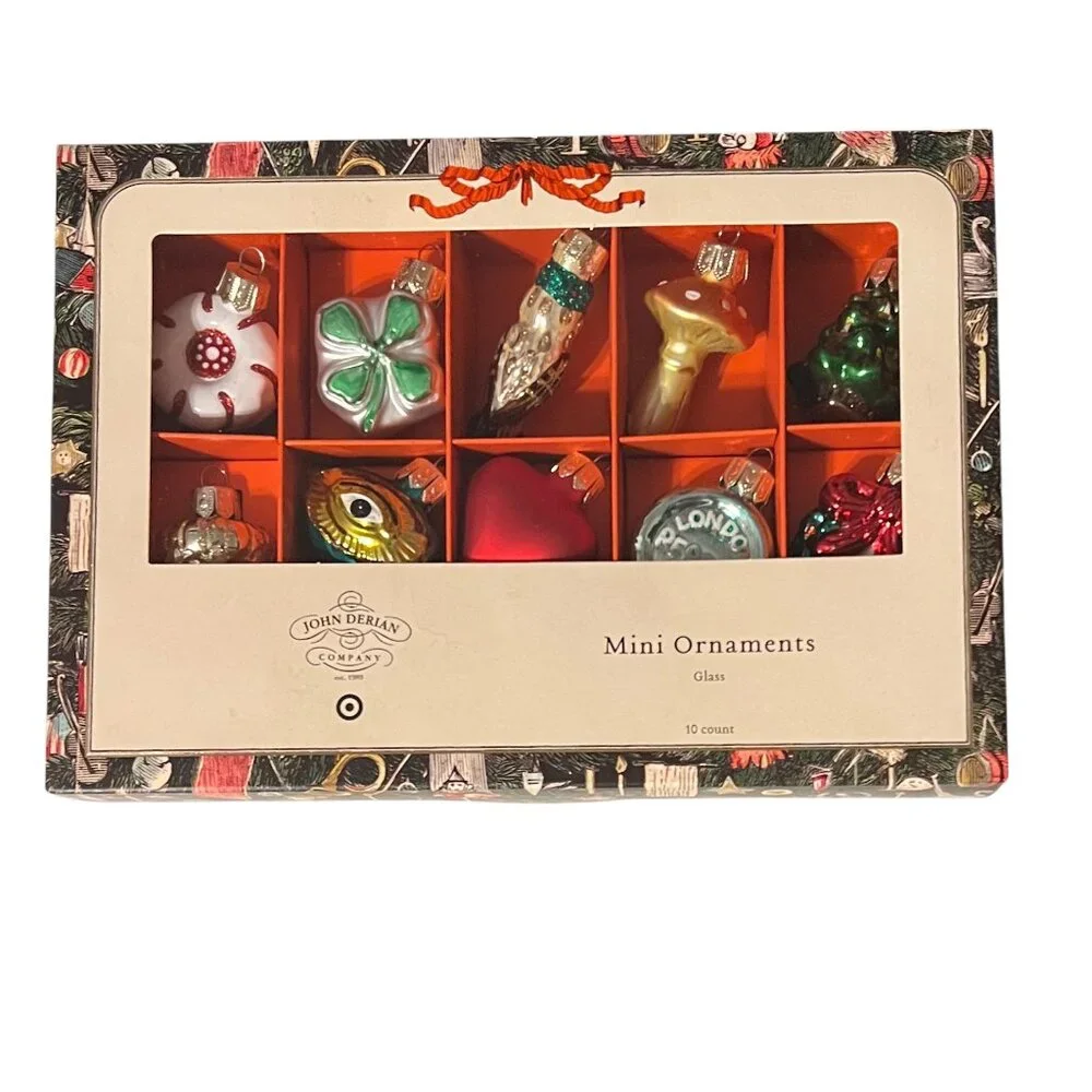 NIB 2025 John Derian X Target Set Of 10 Mini Glass Christmas Tree Ornaments